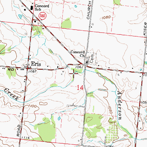 Topographic Map of Hog Creek, OH