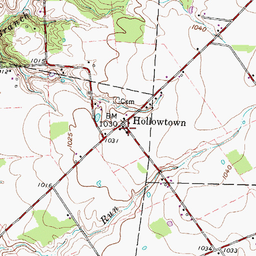 Topographic Map of Hollowtown, OH