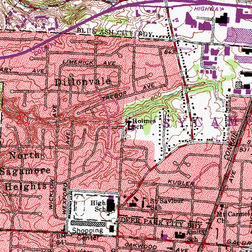 Topographic Map of Holmes School, OH