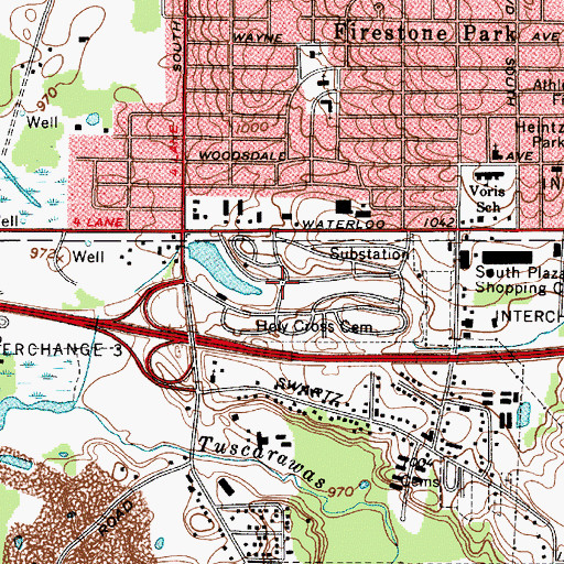 Topographic Map of Holy Cross Cemetery, OH