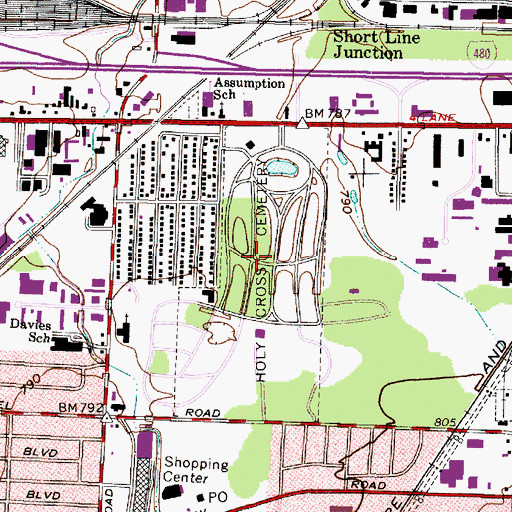 Topographic Map of Holy Cross Cemetery, OH