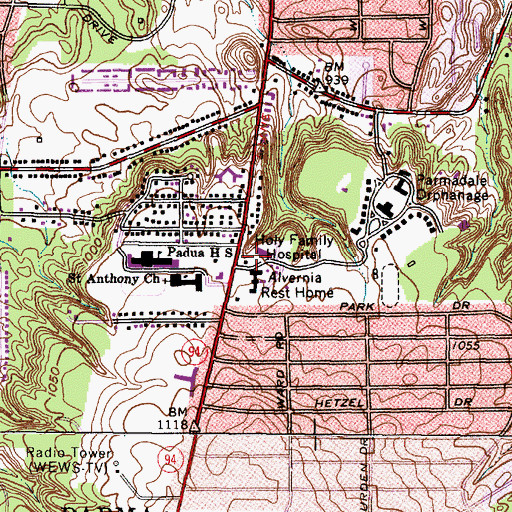 Topographic Map of Holy Family Hospital, OH