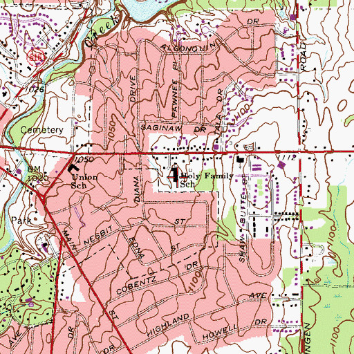 Topographic Map of Holy Family School, OH