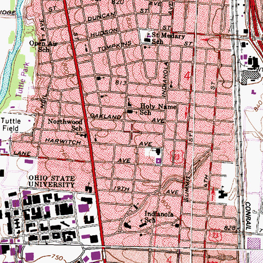 Topographic Map of Holy Name School, OH