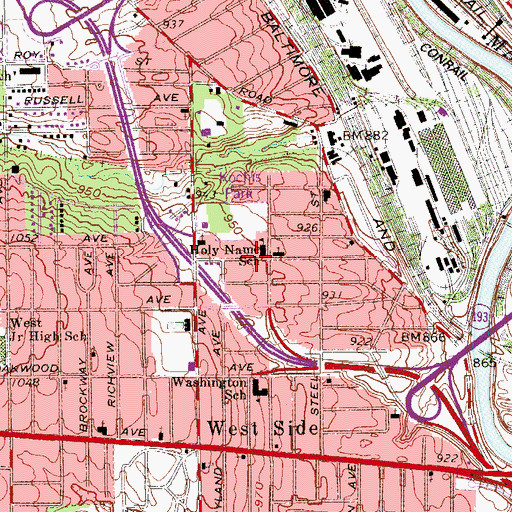 Topographic Map of Holy Name School, OH