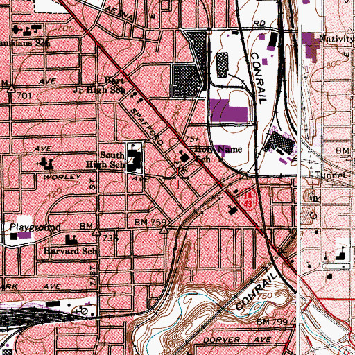 Topographic Map of Holy Name School, OH