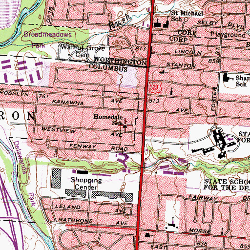 Topographic Map of Homedale School, OH