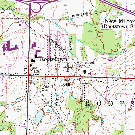 Topographic Map of Homeland Cemetery, OH