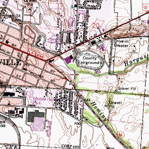 Topographic Map of Hominy Creek, OH