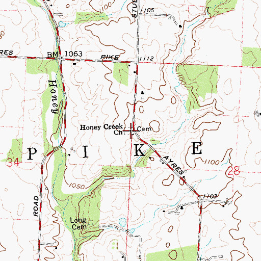 Topographic Map of Honey Creek Church, OH