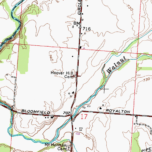 Topographic Map of Hoover Hill Cemetery, OH