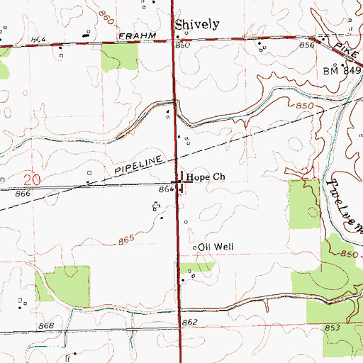 Topographic Map of Hope Church, OH