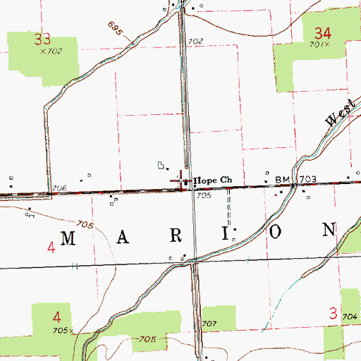 Topographic Map of Hope Lutheran Church, OH