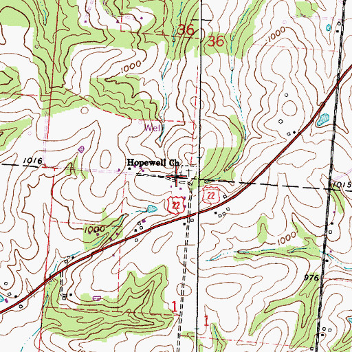 Topographic Map of Hopewell Baptist Church, OH