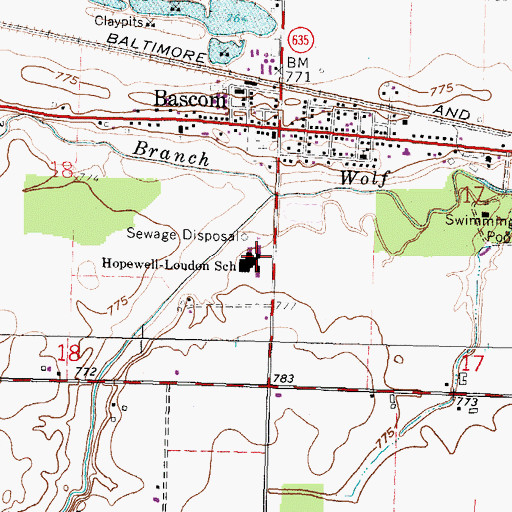 Topographic Map of Hopewell-loudon School, OH