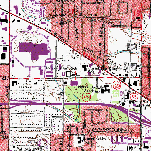 Topographic Map of Horace Mann School, OH