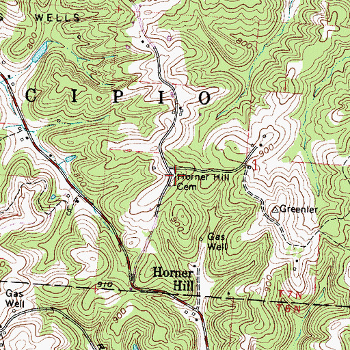 Topographic Map of Horner Hill Cemetery, OH