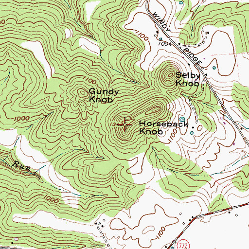 Topographic Map of Horseback Knob, OH