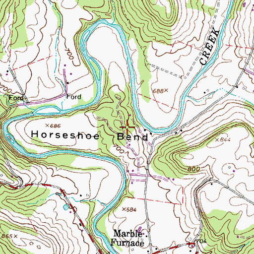 Topographic Map of Horseshoe Bend, OH