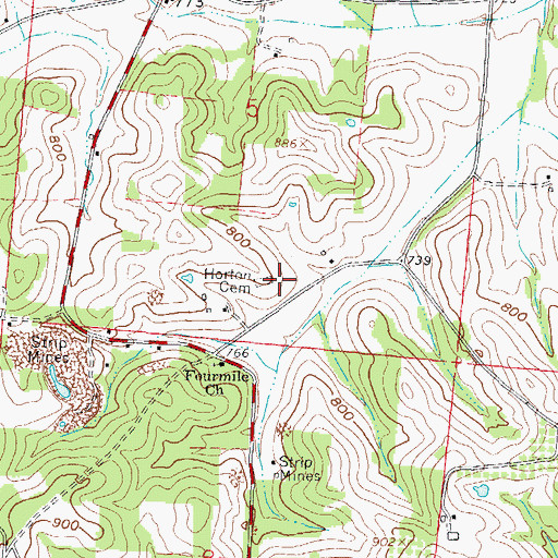 Topographic Map of Horton Cemetery, OH