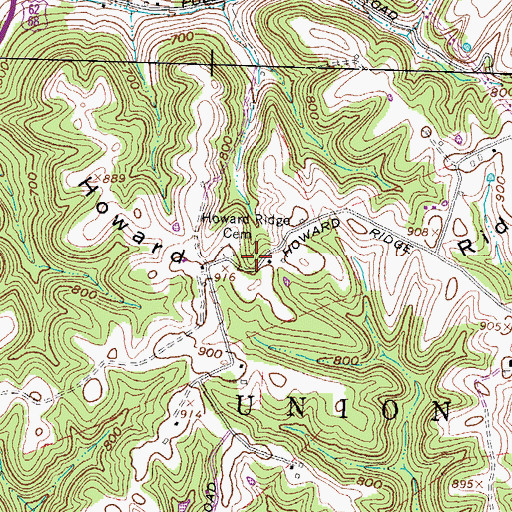 Topographic Map of Howard Ridge Cemetery, OH