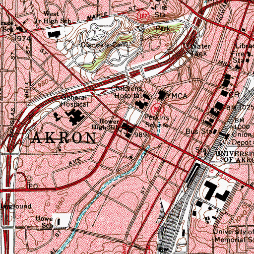 Topographic Map of Hower High School, OH