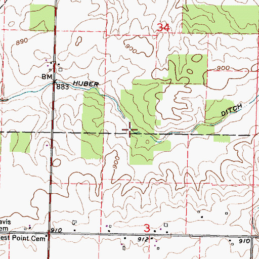 Topographic Map of Huber Ditch, OH