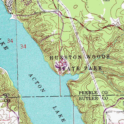 Topographic Map of Hueston Woods State Park, OH