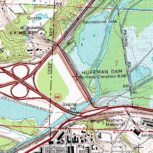 Topographic Map of Huffman Dam, OH