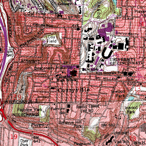 Topographic Map of Hughes High School, OH