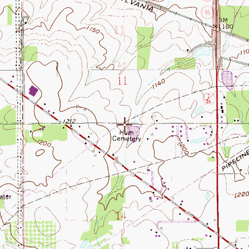 Topographic Map of Hum Cemetery, OH