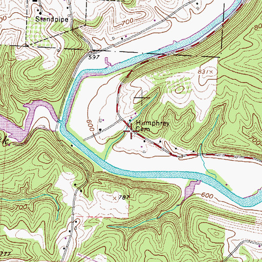 Topographic Map of Humphrey Cemetery, OH