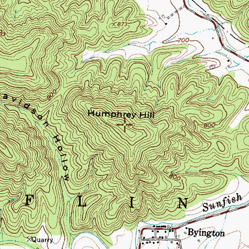 Topographic Map of Humphrey Hill, OH