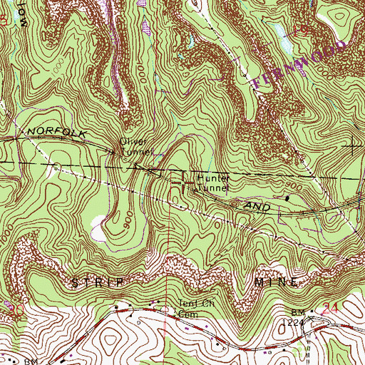 Topographic Map of Hunter Tunnel, OH