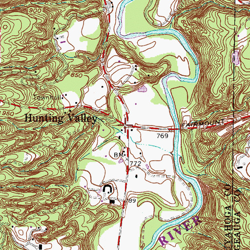 Topographic Map of Hunting Valley, OH