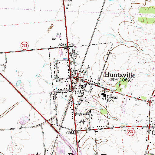 Topographic Map of Huntsville, OH