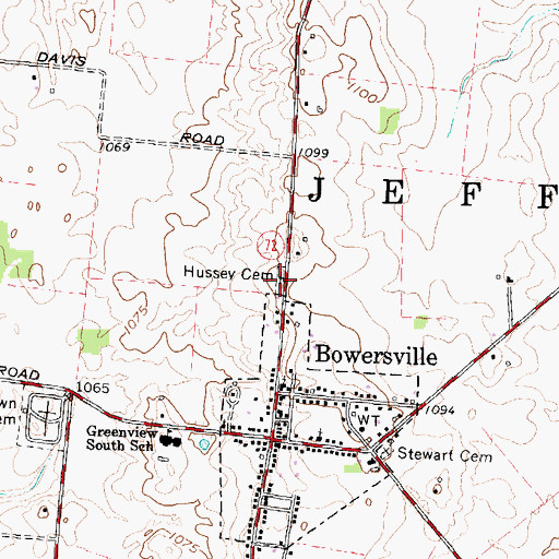 Topographic Map of Hussey Cemetery, OH