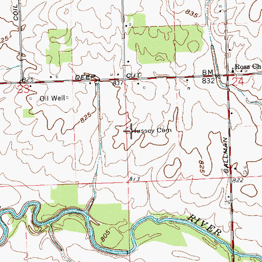 Topographic Map of Hussey Cemetery, OH