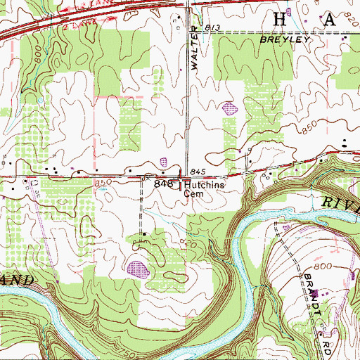 Topographic Map of Hutchins Cemetery, OH
