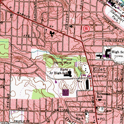 Topographic Map of Hyre Park, OH