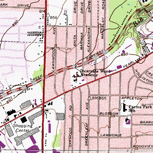 Topographic Map of Incarnate Word Academy, OH
