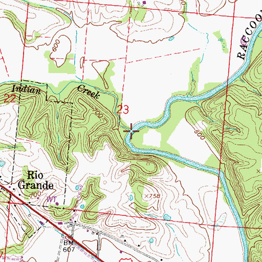 Topographic Map of Indian Creek, OH
