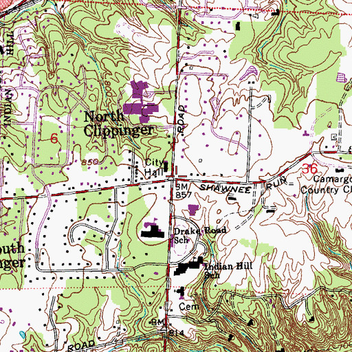 Topographic Map of Indian Hill, OH