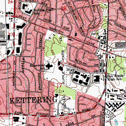 Topographic Map of Indian Riffle Park, OH