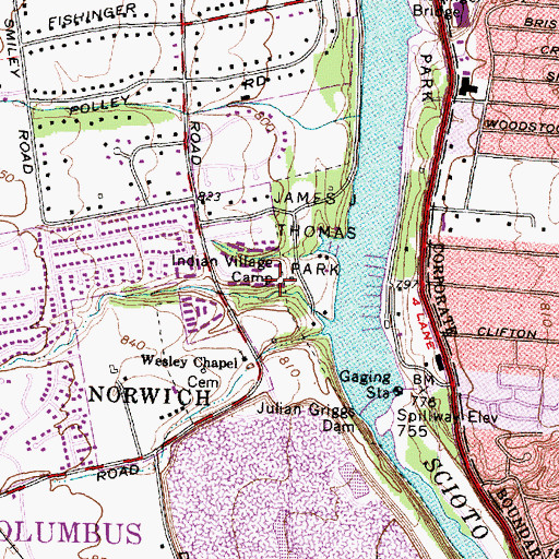 Topographic Map of Indian Village Camp, OH