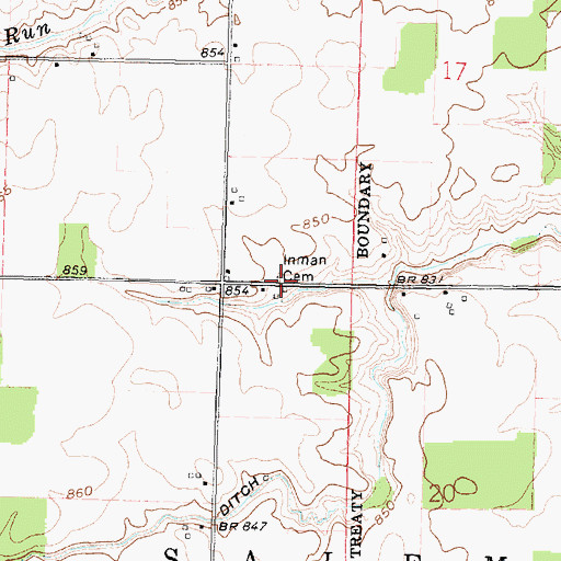 Topographic Map of Inman Cemetery, OH