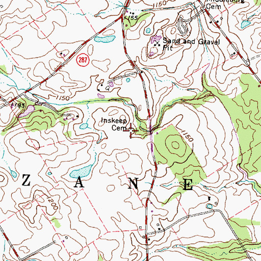 Topographic Map of Inskeep Cemetery, OH
