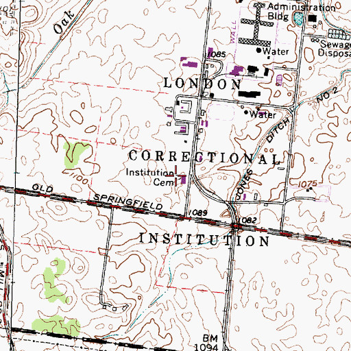 Topographic Map of Institution Cemetery, OH