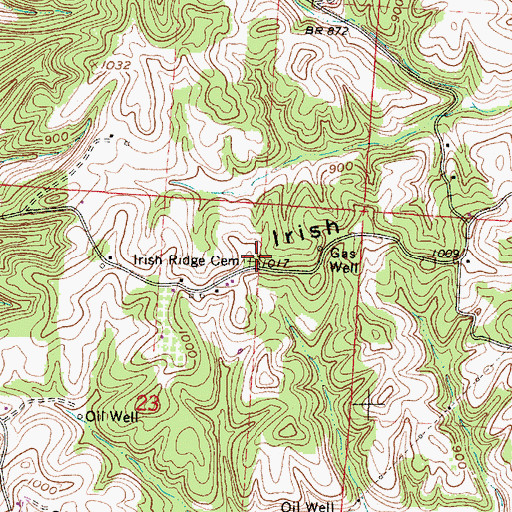 Topographic Map of Irish Ridge Cemetery, OH
