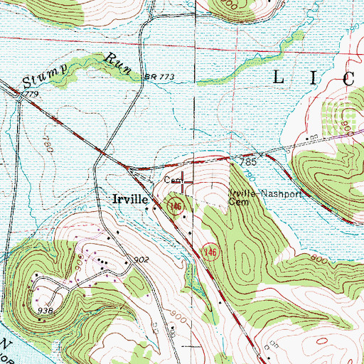 Topographic Map of Irville-Nashport Cemetery, OH